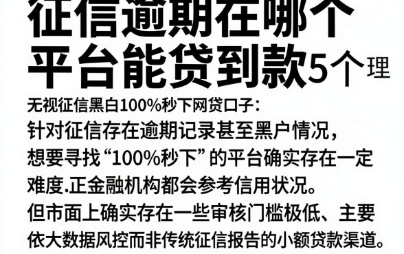 征信逾期在哪个平台能贷到款，梳理5个无视征信黑白100%秒下网贷口子