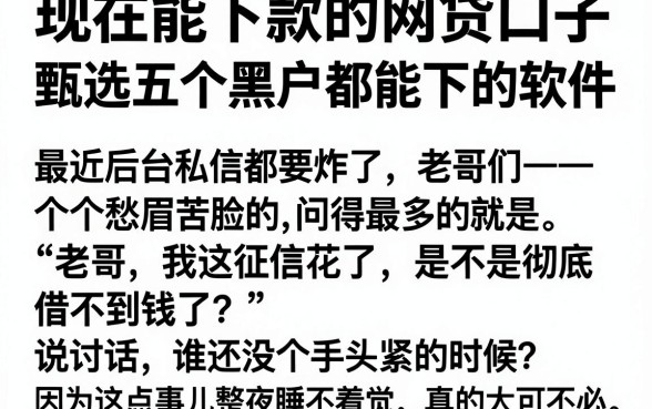 现在能下款的网贷口子，甄选五个黑户都能下的软件
