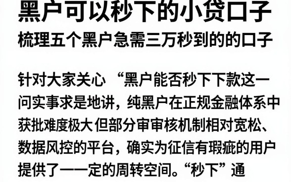 黑户可以秒下的小贷口子,梳理五个黑户急需三万秒到的的口子