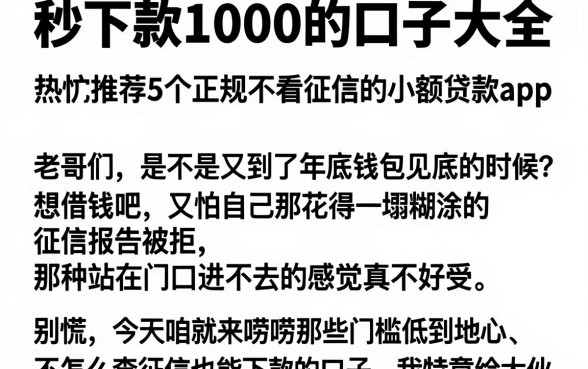 秒下款1000的口子大全,热忱推荐5个正规不看征信的小额贷款app