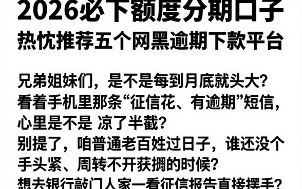2026必下额度分期口子,热忱推荐五个网黑逾期下款平台