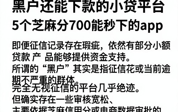黑户还能下款的小贷平台,概括5个芝麻分700能秒下的app