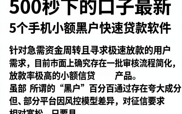 500秒下的口子最新，详尽说明5个手机小额黑户快速贷款软件