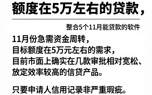 额度在5万左右的贷款,整合5个11月能贷款的软件