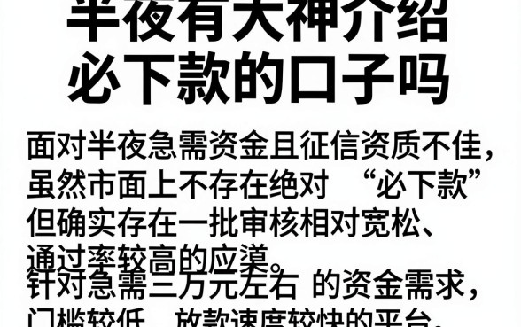半夜有大神介绍必下款的口子吗,整理五个黑户急需三万秒到的的平台