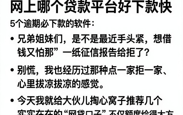 网上哪个贷款平台好下款快，详尽说明5个逾期必下款的软件