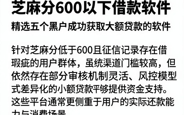 芝麻分600以下借款软件，精选五个黑户成功获取大额贷款的软件