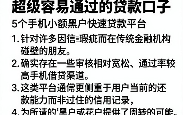 超级容易通过的贷款口子，归纳5个手机小额黑户快速贷款平台