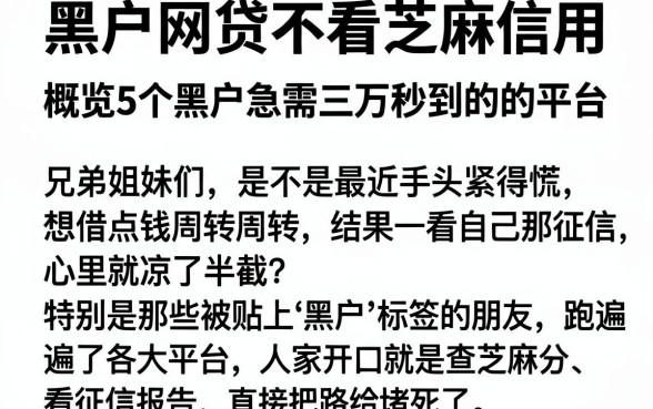 黑户网贷不看芝麻信用,概览5个黑户急需三万秒到的的平台