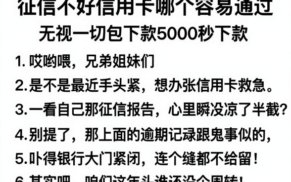 征信不好信用卡哪个容易通过，枚举五个无视一切包下款5000秒下款的平台