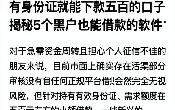 有身份证就能下款五百的口子，揭秘5个黑户也能借款的软件