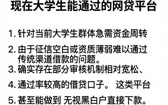 现在大学生能通过的网贷平台，条列5个无视黑白户秒下款口子平台