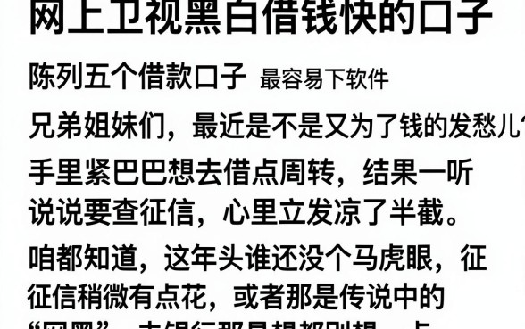 网上卫视黑白借钱快的口子，陈列五个借款口子最容易下软件