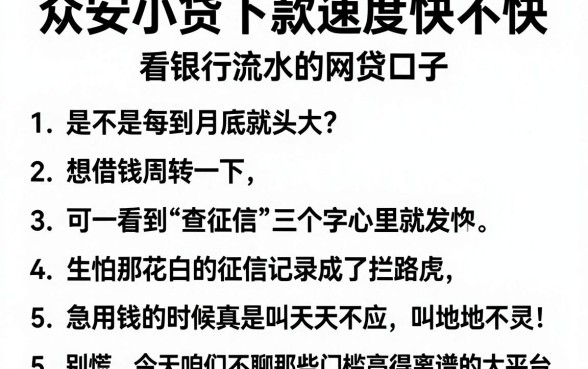 众安小贷下款速度快不快,细致阐述5个看银行流水的网贷口子
