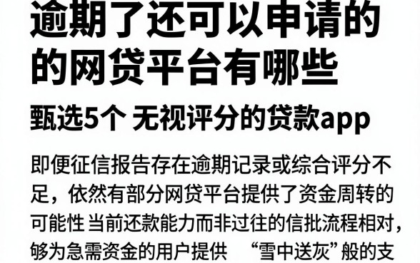 逾期了还可以申请的网贷平台有哪些,甄选5个无视评分的贷款app
