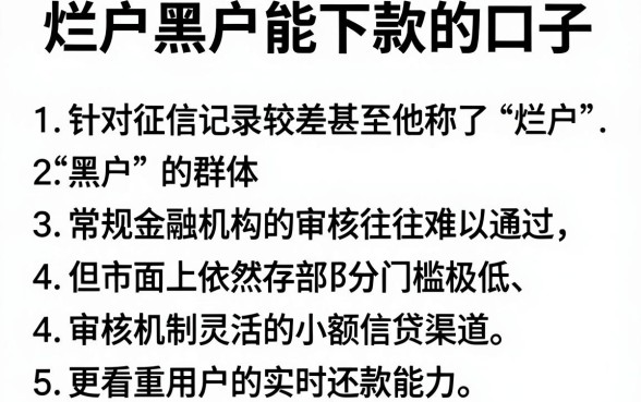 烂户黑户能下款的口子,条列5个无视黑户下款的口子
