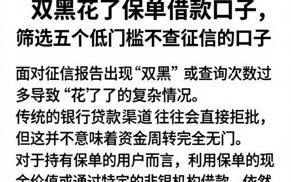 双黑花了保单借款口子，筛选五个低门槛不查征信的口子
