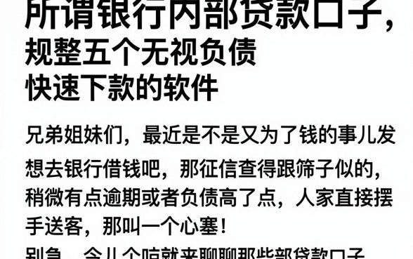 所谓银行内部贷款口子，规整五个无视负债快速下款长期网贷的软件