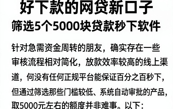 好下款的网贷新口子,筛选5个5000块贷款秒下软件