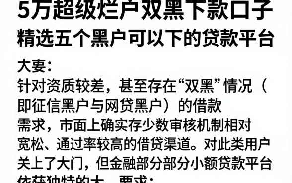5万超级烂户双黑下款口子，精选五个黑户可以下的贷款平台