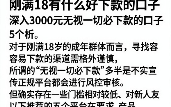 刚满18有什么好下款的口子,深入剖析5个3000元无视一切必下款的口子