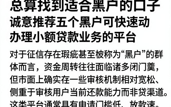 总算找到适合黑户的口子，诚意推荐五个黑户可快速办理小额贷款业务的平台