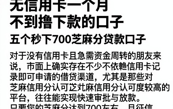 无信用卡一个月不到撸下款的口子，概览五个秒下700芝麻分贷款口子