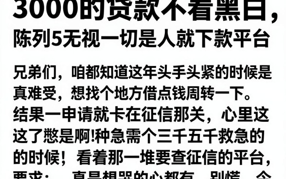 3000的贷款不看黑白，陈列5个无视一切是人就下款平台