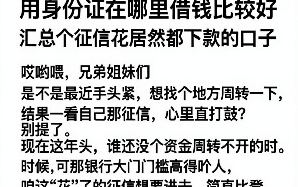 用身份证在哪里借钱比较好,汇总五个征信花居然都下款的口子