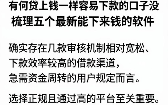 有何贷上钱一样容易下款的口子没,梳理五个最新能下来钱的软件