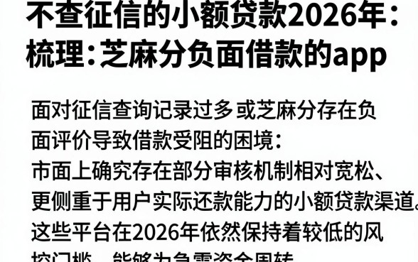 不查征信的小额贷款2026年，梳理五个芝麻分负面借款的app