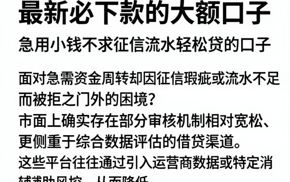 最新必下款的大额口子,概览五个急用小钱不求征信流水轻松贷的口子