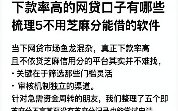 下款率高的网贷口子有哪些,梳理5个不用芝麻分能借的软件