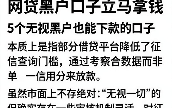 网贷黑户口子立马拿钱,细致阐述5个无视黑户也能下款的口子