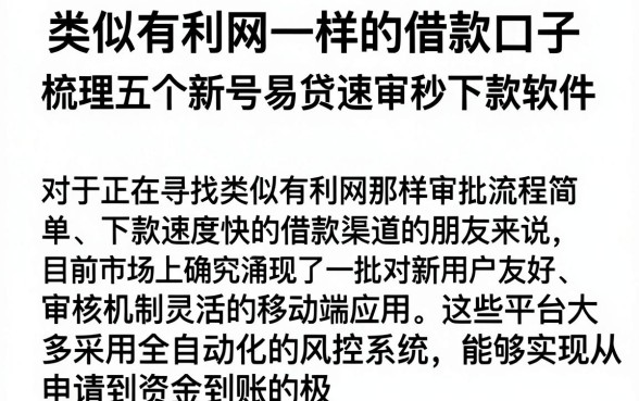 类似有利网一样的借款口子，梳理五个新号易贷速审秒下款软件
