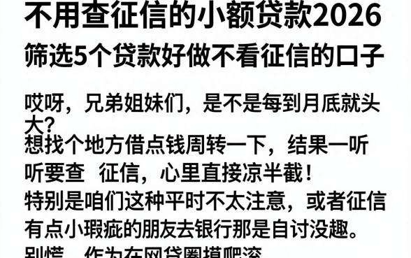 不用查征信的小额贷款2026,筛选5个贷款好做不看征信的口子