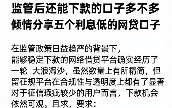 监管后还能下款的口子多不多，倾情分享五个利息低的网贷口子