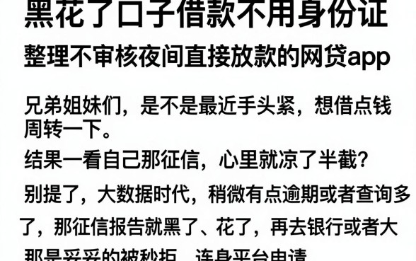 黑花了口子借款不用身份证,整理五个不审核夜间直接放款的网贷app