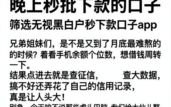 晚上秒批下款的口子，筛选五个无视黑白户秒下款口子app