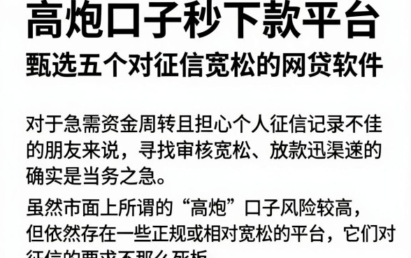 高炮口子秒下款平台,甄选五个对征信宽松的网贷软件