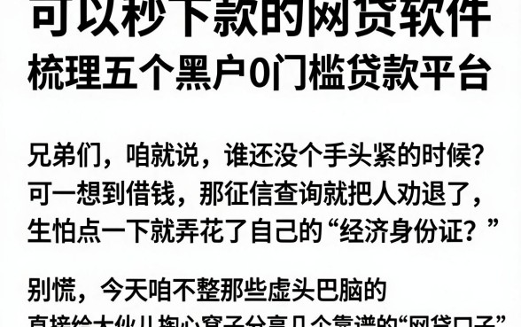 可以秒下款的网贷软件，梳理五个黑户0门槛贷款平台