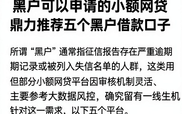 黑户可以申请的小额网贷,鼎力推荐五个黑户借款口子