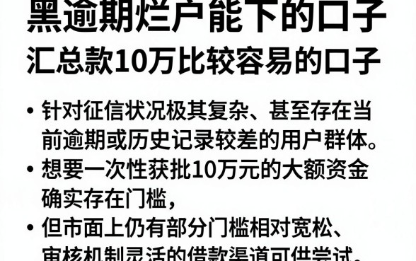 黑逾期烂户能下的口子,汇总5个贷款10万比较容易的口子