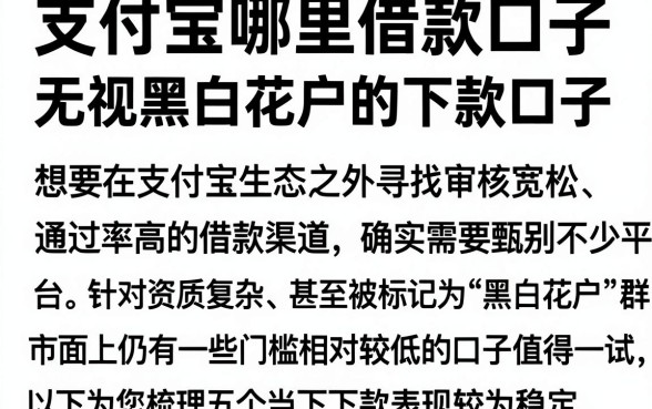 支付宝哪里借款口子，规整五个无视黑白花户的下款口子