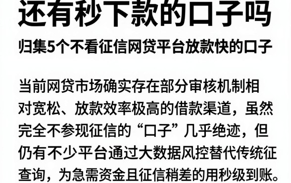 还有秒下款的口子吗,归集5个不看征信网贷平台放款快的口子