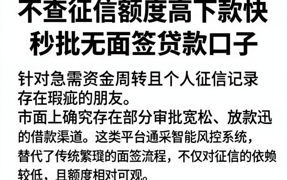 不查征信额度高下款快，概括五个秒批无面签贷款口子