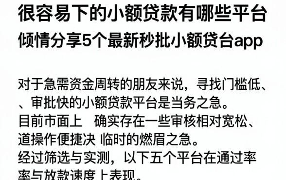 很容易下的小额贷款有哪些平台，倾情分享5个最新秒批小额贷款app