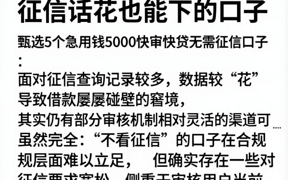 征信话花也能下的口子,甄选5个急用钱5000快审快贷无需征信口子