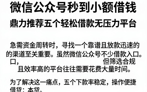 微信公众号秒到小额借钱,鼎力推荐五个轻松借款无压力平台