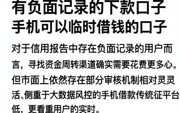 有负面记录的下款口子,细致阐述五个手机可以临时借钱的口子